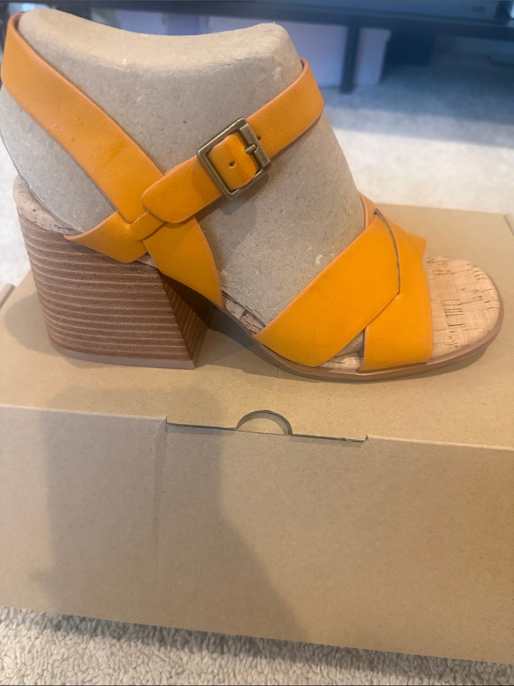 Kork-Ease Yellow-Orange Block Heel Sandals
